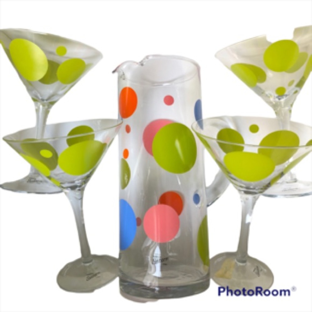 Polka Dot Bikini Martini Set of 4 With Pitcher